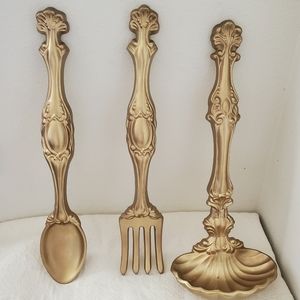 Arnels Chalkware Kitchen Wall Hanging - Large Gold Fork Spoon Ladel